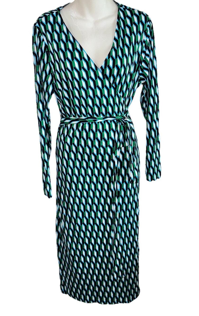 Diane Von Furstenberg Target Midi Arrow Geo Green Black Wrap Dress NWT 2023 XL